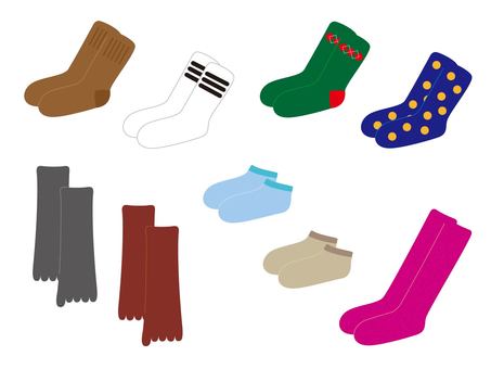 靴下の素材セット 靴下,ソックス,ハイソックス,ショートソックス,五本指ソックス,ドット,アーガイル,３本線,カラフル,暖かいのイラスト素材