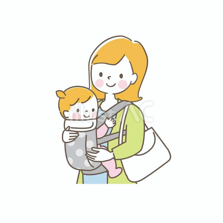 子供を保育園に送り迎えをするママ 笑顔,上半身,かわいいのイラスト素材