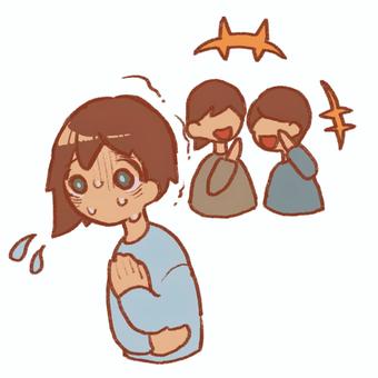 笑われているように感じる いじめ,嘲笑,怖い,怯える,被害妄想,鬱,精神疾患,恐怖,笑う,冷や汗のイラスト素材