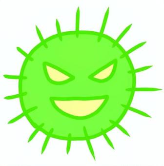 ウイルスのアイコン緑 ウイルス,菌,病気,医療,アイコン,かわいい,予防,対策,手書きのイラスト素材