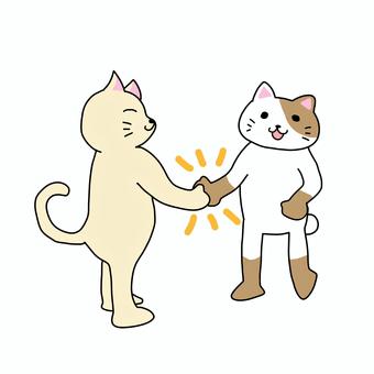 握手するねこ ねこ,動物,キャラ,ポップ,かわいい,握手,友好的,仲良し,笑顔のイラスト素材