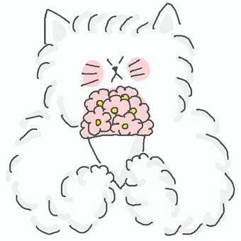 花束とねこちゃん♪ かわいい,花,フラワー,花束,プレゼント,ギフト,あげる,もらう,おめでとう,お礼のイラスト素材