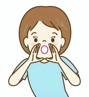 呼ぶ おーい,呼ぶ,叫ぶ,助けて,必死,大声,やまびこ,ヘルプ,上半身,女性のイラスト素材