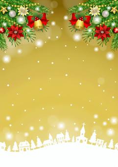 Christmas2596 Christmas2596 町並み,雪だるま,家,ベル,リボン,ポインセチア,クリスマス,飾り,あしらい,オーナメントのイラスト素材