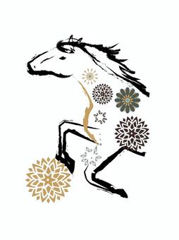 筆線で描いたシンプルな馬の年賀状素材