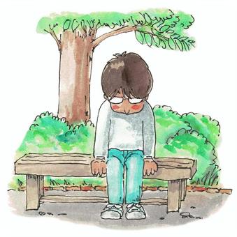 ベンチでふさぐ男性 男性,ベンチ,ふさぐ,ゆうつ,元気がないのイラスト素材