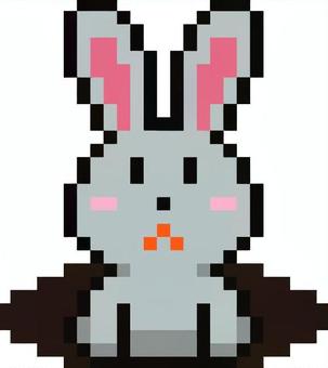 ドット絵の穴から出たグレーのウサギです。 ドット絵,穴,ウサギ,シンプル,飛び出す,もぐら穴,地面,ひょっこり,のぞく,地中のイラスト素材
