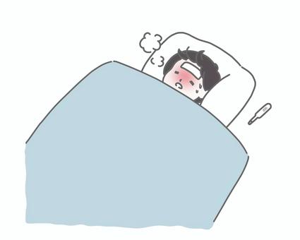 インフルエンザで寝込む男の子  ウイルス,風邪,発熱,病気,体調不良,体調管理,病状,寝込む,自宅療養,子供のイラスト素材