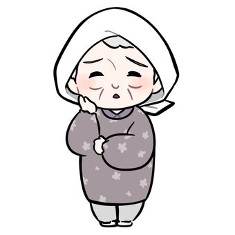 頬に手を当てて考える割烹着のおばあちゃん おばあちゃん,祖母,年配,農家,農作業,割烹着,人物,人,女性,立ち絵のイラスト素材