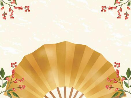 正月素材　扇子と和花の縁起のいい枠　3 午年,午,年賀状,お正月,2026,年賀はがき,年賀,令和8年,新春,冬のイラスト素材