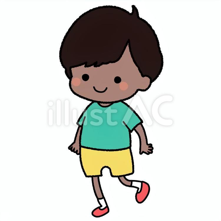 手書きの歩くおとこのこ　キュート おとこのこ,男の子,男児のイラスト素材