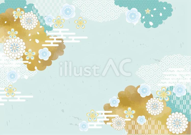 雲と和風の花模様 ひなまつり,さくら,背景のイラスト素材