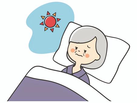 不眠症のおばあさん 寝不足,不眠症,眠れない,寝れない,不眠,昼夜逆転,眠くない,眠たくない,入眠,寝つきのイラスト素材