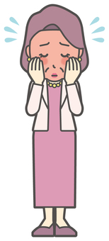  お金持ちマダム-119-全身 おばさん,恥ずかしい,焦る,中年,女性,富裕層,マダム,裕福,お金持ち,ミセスのイラスト素材