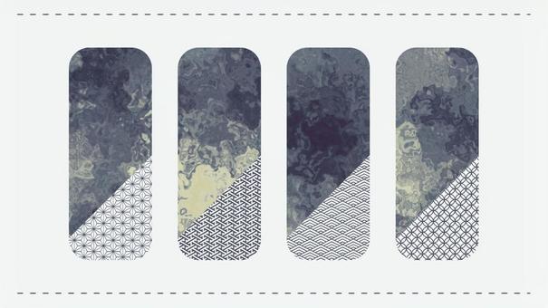 マーブル和柄の藍色バナーセット マーブル,バナー,帯,長方形,デザイン,エレメント,和柄,流体,リキッド,青のイラスト素材