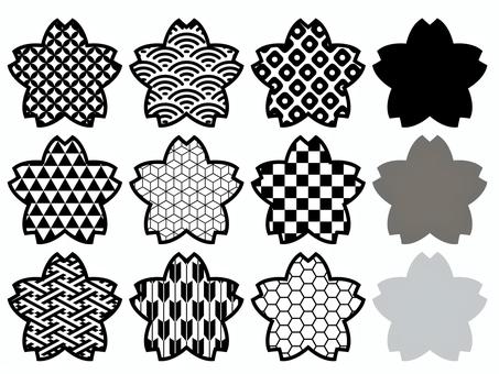 和のアイコンセット/桜/黒 桜,アイコン,幾何学模様,セット,シンプル,かわいい,ベクターのイラスト素材