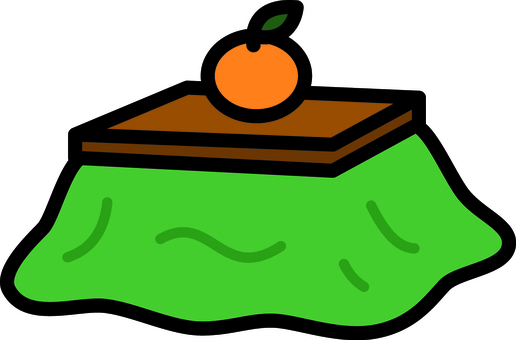 緑のこたつです。 こたつ,シンプル,和室,冬,暖房器具,みかん,ふとん,ぽかぽか,インテリア,家電のイラスト素材