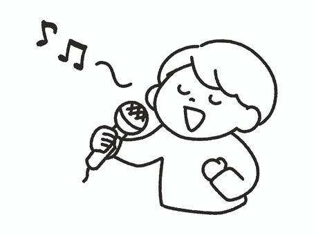 マイクを持って歌を歌う人＿線画 歌,歌う,マイク,カラオケ,歌唱,音楽,音符,人,ヒトカラ,熱唱のイラスト素材