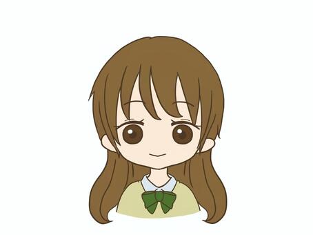 女性７　ニコ 女性,茶髪,ロングヘア,リボン,学生,制服,可愛い,大きい目,笑顔,人物のイラスト素材