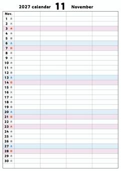2027年11月スケジュール共有カレンダ 11月,カレンダー,2027年,2027,令和9年,令和9,羊年,未年,予定,予定表のイラスト素材