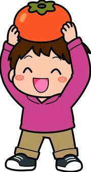 赤の柿の男子です。 柿,果物,シンプル,食べ物,人物,農業,農家,収穫,青果,食材のイラスト素材
