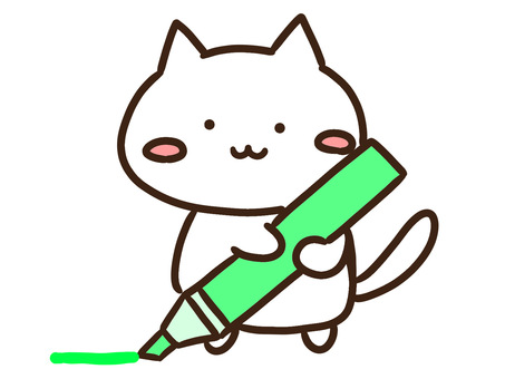 蛍光ペンで重要ポイントに線を引く白ねこ 蛍光ペン,マーカー,線,引く,書く,重要,ポイント,ねこ,チェック,勉強のイラスト素材