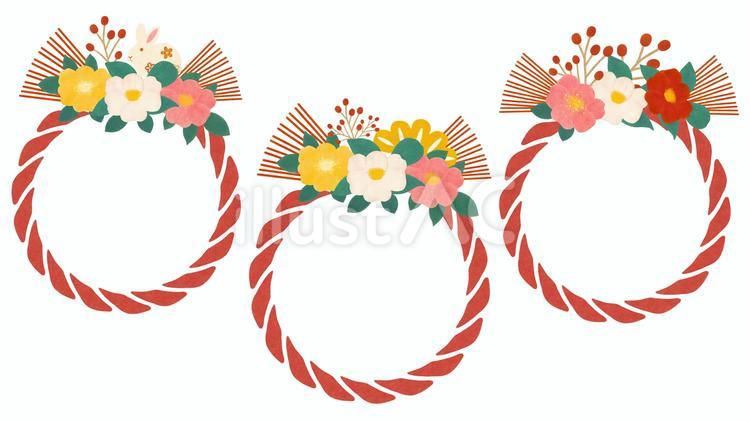 正月用椿のしめ縄イラストセット お正月,花,椿のイラスト素材