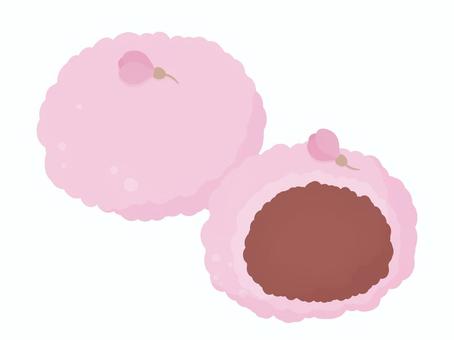 春の和菓子_桜もち さくらもち,桜餅,桜もち,春,和菓子,生菓子,雛菓子,ひな祭り,お花見,桜の塩漬けのイラスト素材