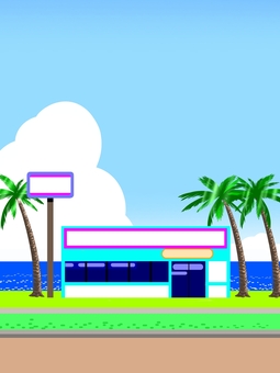 リゾート地のコンビニ スーパー,コンビニ,店,マーケット,店舗,夏,レストラン,飲食店,ファミレス,リゾートのイラスト素材