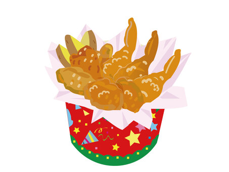 フライドチキン・クリスマスパーティー フライドチキン,フライドポテト,クリスマス,パーティー,紙容器,テイクアウト,チキン,バースデー,ごちそうのイラスト素材
