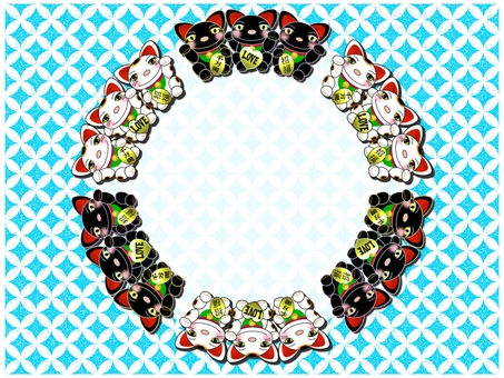 よくばり招き猫のフレ−ム 招き猫,白,黒,招福,千万両,love,ラブ,かわいい,笑顔,円のイラスト素材