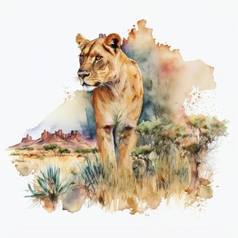 Illustration, león, animal, sabana, 