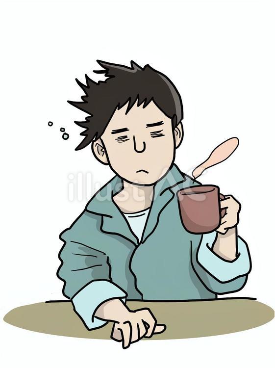 コーヒーで目を覚ませ 男性,パジャマ,寝起きのイラスト素材