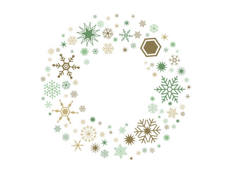 雪の結晶のクリスマスリースのイラスト クリスマスリース,chistmas,christmaswreath,wreath,リース,雪,雪の結晶,結晶,背景,緑のイラスト素材