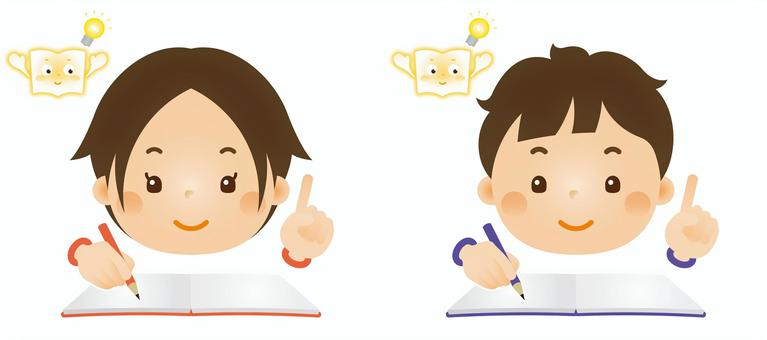 勉強をする子ども4 勉強,授業,学習,ノート,鉛筆,学校,塾,子ども,人物,男の子のイラスト素材