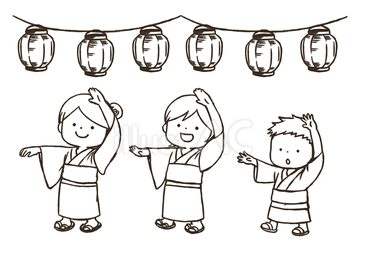 盆踊り(太線版) 盆踊り,夏祭り,提灯のイラスト素材