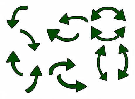 曲がり矢印セット緑 曲がり矢印セット緑 矢印,曲がる,下,上,右,左,こっち,ここ,案内,表記のイラスト素材