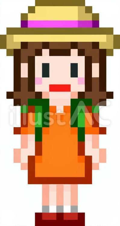 ドット絵の旅行中の女の子です。 ドット絵,シンプル,旅人のイラスト素材
