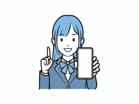 スマホを見せてポイントを示すブレザー女子 スマホ,スマートフォン,モバイル,学生,ブレザー,リボン,女子,高校生,中学生,女子学生のイラスト素材
