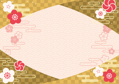 梅と金の和柄背景01_26 背景,梅,和風,和柄,和,正月,新春,節分,年賀状,年賀はがきのイラスト素材