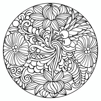 塗り絵　花丸文 塗り絵,丸文,ゼンタングル,花,装飾,ラインアートのイラスト素材