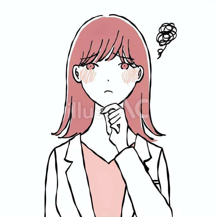 顎に手を当てて困っている女性の医師 医師,医者,女医のイラスト素材