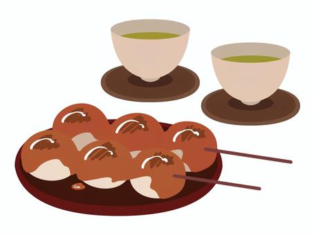 Illustration, mitarashi dumpling, dumpling, japanese confectionery, 