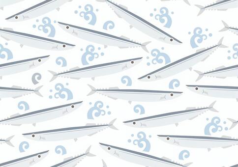 かわいい秋が旬の秋刀魚-壁紙-1 秋,秋の味覚,秋が旬,秋刀魚,魚,サンマ,鮮魚,波,挿絵,あしらいのイラスト素材