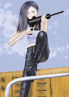女性 女性,人物,雲,ブーツ,銃のイラスト素材
