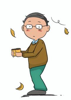 置き去りにされた男 男性,中年,パーキング,置き去り,枯れ葉,寂寥感,孤独,コーヒー,北風,寂しさのイラスト素材