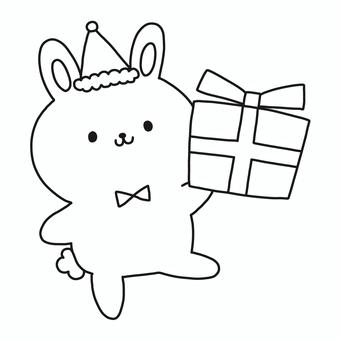 クリスマスプレゼントを持ったうさぎ クリスマス,プレゼント,うさぎ,動物,サンタ,帽子,持つ,モノトーン,塗り絵,可愛いのイラスト素材