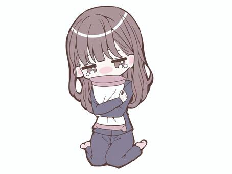 枕を抱きしめて泣く女の子 泣く,女の子,枕,抱きしめる,茶髪のイラスト素材