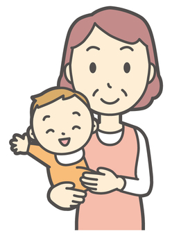  エプロンおばちゃん-069-バスト 抱っこ,おばちゃん,エプロン,お母さん,ママ,中年,おばさん,主婦,人物,かわいいのイラスト素材