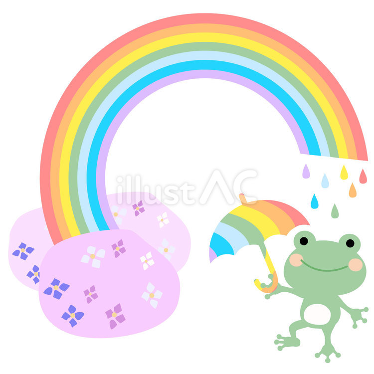 定番素材383＿お天気アイコン虹とカエル あじさい,虹,カエルのイラスト素材